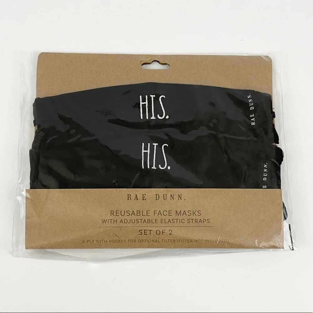 New! Set of 2 HIS Rae Dunn Face Mask